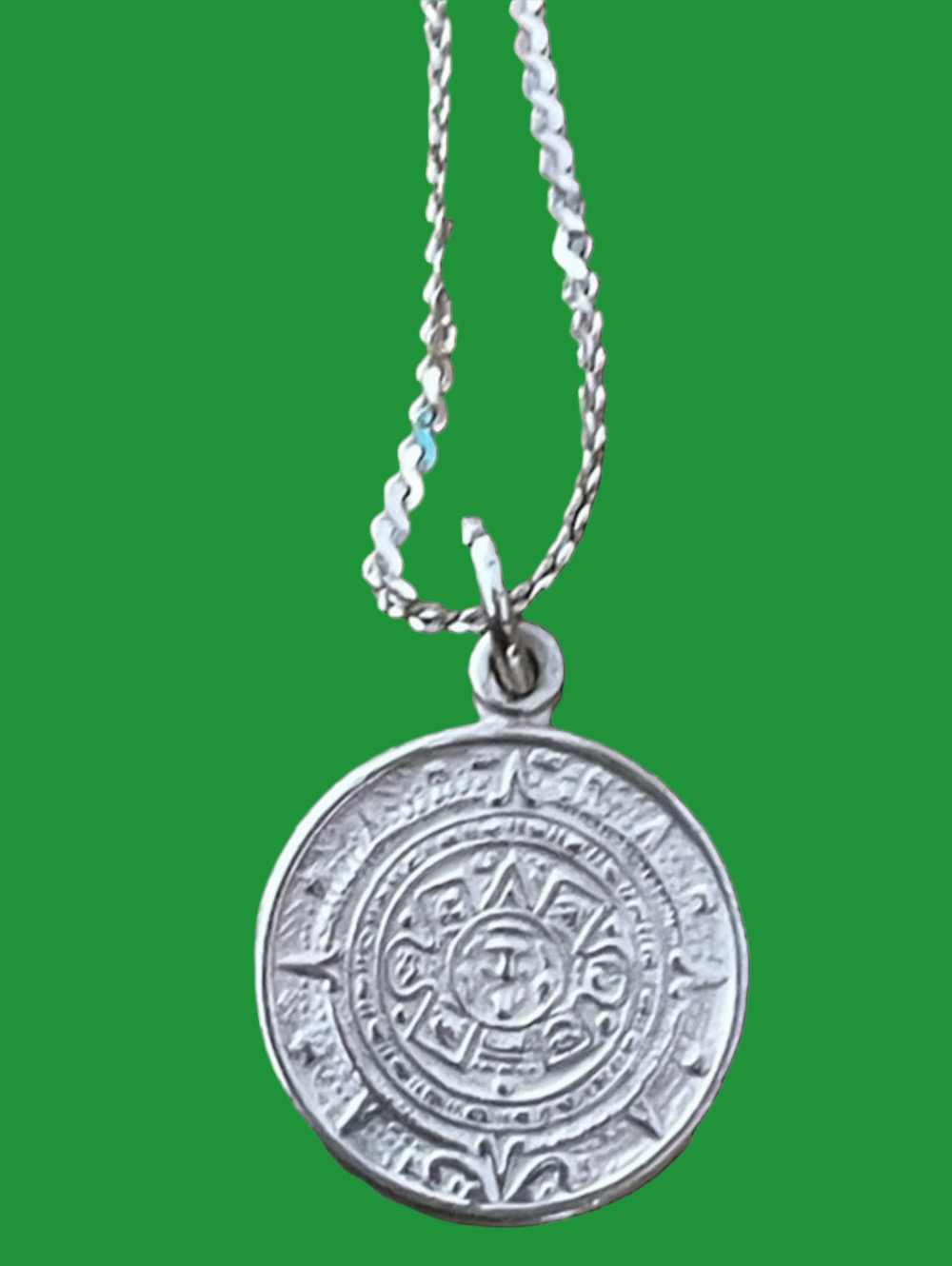 TAXCO Sterling Silver Aztec Calendar Medallion Pendant Necklace